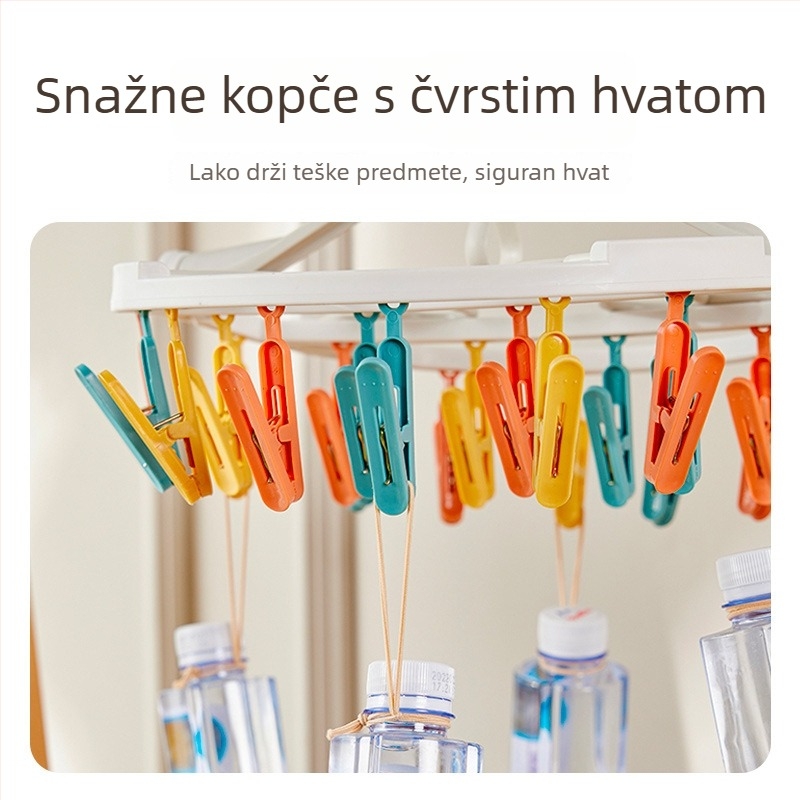 Stalak za sušenje rublja s rotirajućom vješalicom, sklopive čarape s 24 klipse, otporan na vjetar