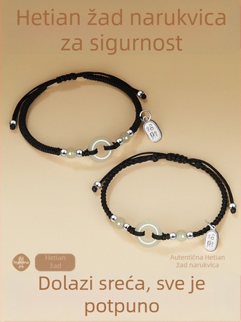 Narukvica od Hetian Jade s sigurnosnom kopčom, perle sreće, ručno pleteni konac, za parove, poklon za festival Double Seventh