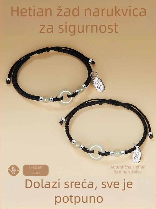 Narukvica od Hetian Jade s sigurnosnom kopčom, perle sreće, ručno pleteni konac, za parove, poklon za festival Double Seventh