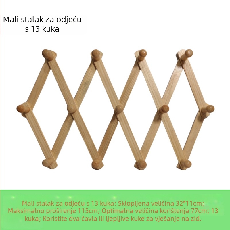 Izvlačna drvena vješalica za odjeću, zidna drvena vješalica, sklopiva vješalica