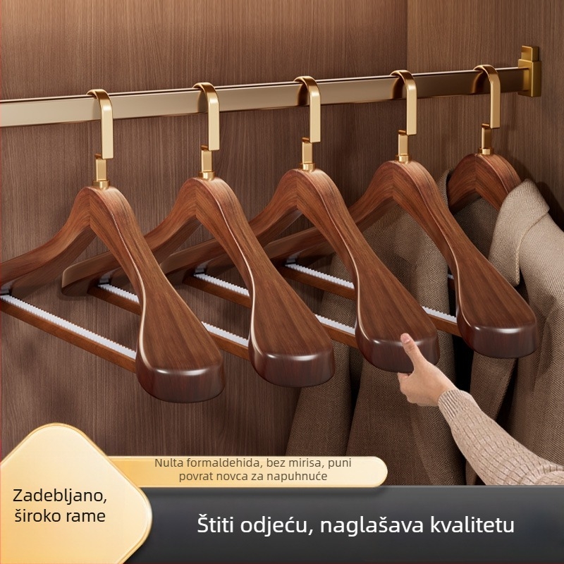Masivna drvena vješalica za odjeću, bez tragova na odjeći, zaštita ramena, za kašmir džempere i krzneno odjeću, debela drvena vješalica