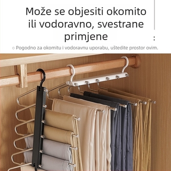 Nehrđajući čelični sklopivi teleskopski stalak za odjeću i hlače, višenamjenski bezšavni protuklizni organizator ormara, višeslojna vješalica