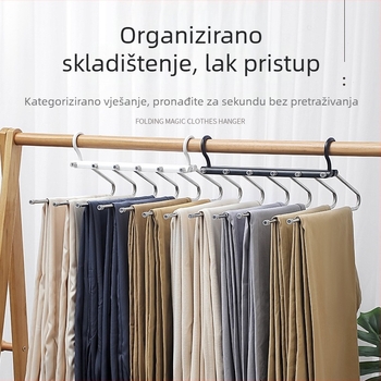 Nehrđajući čelični sklopivi teleskopski stalak za odjeću i hlače, višenamjenski bezšavni protuklizni organizator ormara, višeslojna vješalica