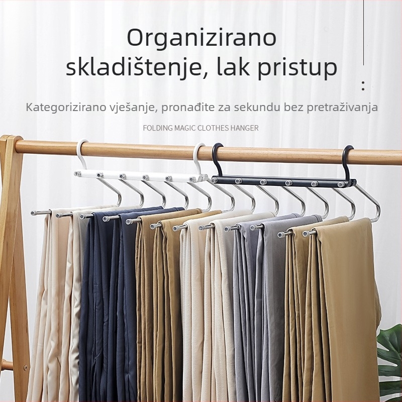 Nehrđajući čelični sklopivi teleskopski stalak za odjeću i hlače, višenamjenski bezšavni protuklizni organizator ormara, višeslojna vješalica