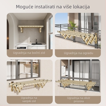 Vanjski povlačni i sklopivi sušitelj za odjeću, aluminij, za balkon