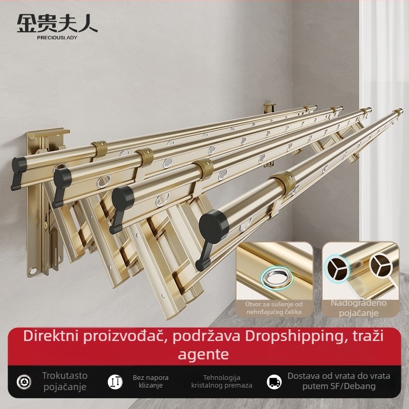 Vanjski povlačni i sklopivi sušitelj za odjeću, aluminij, za balkon