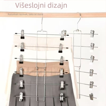 Višeslojna bezšiva vješalica za odjeću, držač za hlače i suknje, sklopivi metalni držač s kopčama, organizirano vješanje i pohrana odjeće, nehrđajući čelik, sklopivo