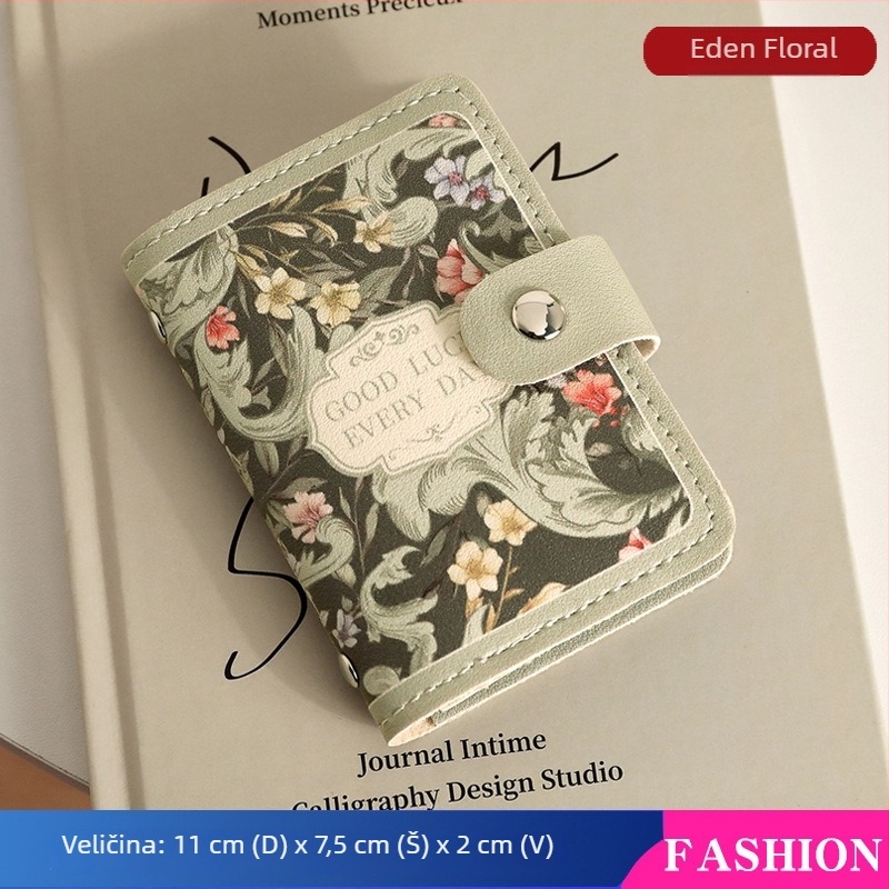 Ženski držač kartica s cvjetnom uljnom slikom, vintage stil, više pretinaca, veliki kapacitet