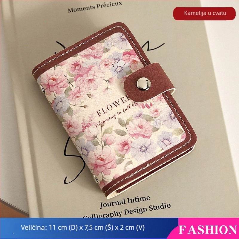 Ženski držač kartica s cvjetnom uljnom slikom, vintage stil, više pretinaca, veliki kapacitet