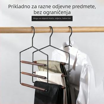 Višeslojni držač za hlače od bukovog drveta s klipsama, sklopivi, višefunkcionalni