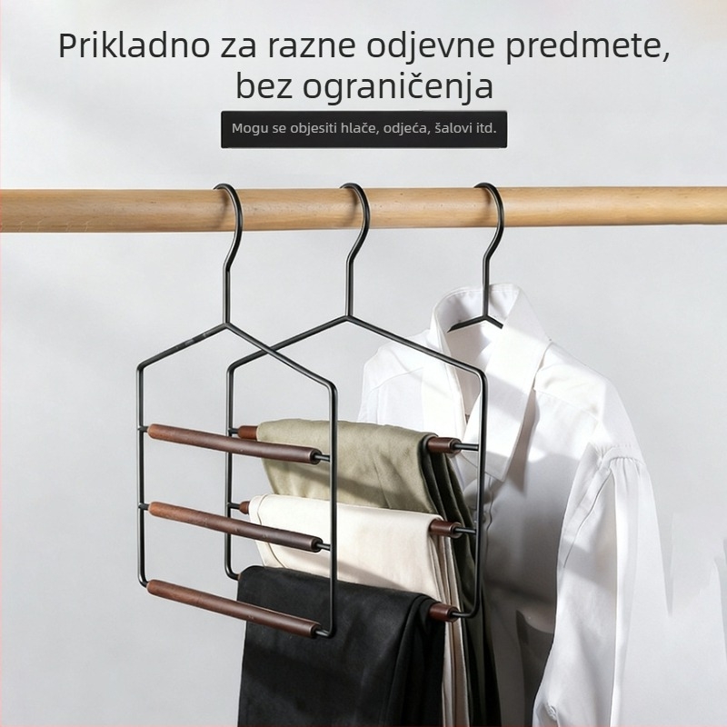 Višeslojni držač za hlače od bukovog drveta s klipsama, sklopivi, višefunkcionalni