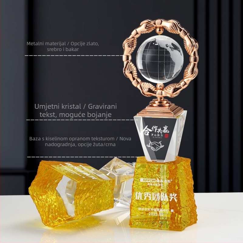 Kreativni kristalno‑metalni trofej, nagrada za izvanrednu timsku suradnju, nagrada za dobavljača, luksuzni model rukovanja šakama