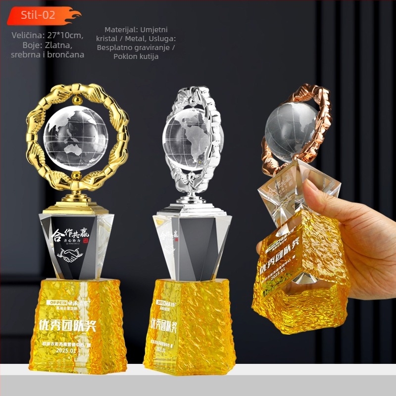 Kreativni kristalno‑metalni trofej, nagrada za izvanrednu timsku suradnju, nagrada za dobavljača, luksuzni model rukovanja šakama