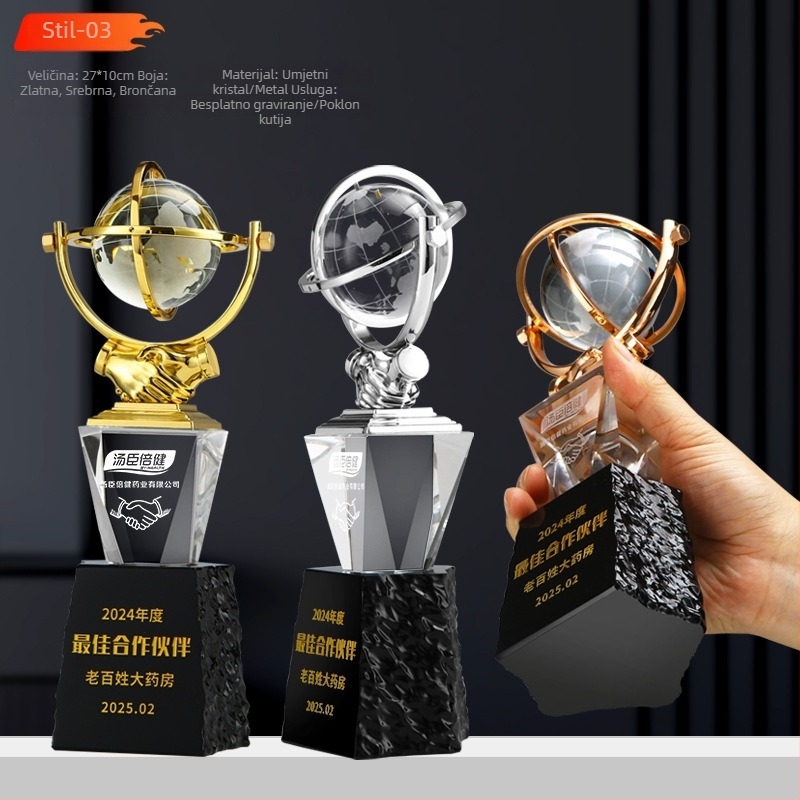 Kreativni kristalno‑metalni trofej, nagrada za izvanrednu timsku suradnju, nagrada za dobavljača, luksuzni model rukovanja šakama