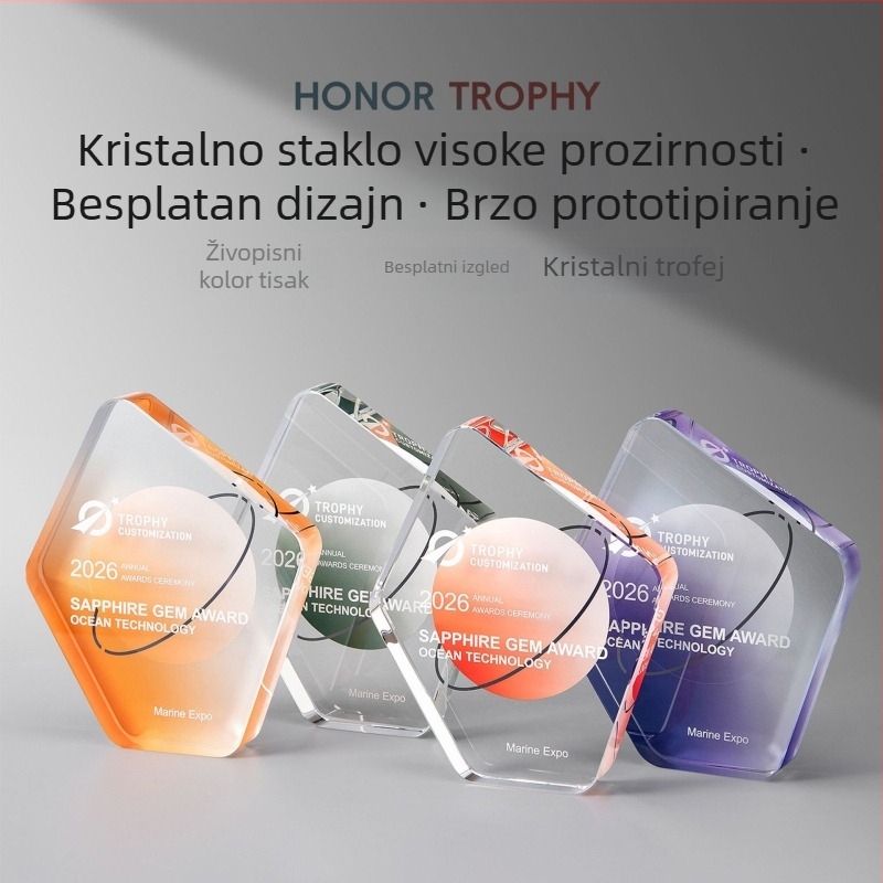 Prilagođeni kristalni trofej s novim gradijentnim dizajnom za godišnji sastanak tvrtke, vrhunsko priznanje za izvanredne zaposlenike s graviranim tekstom