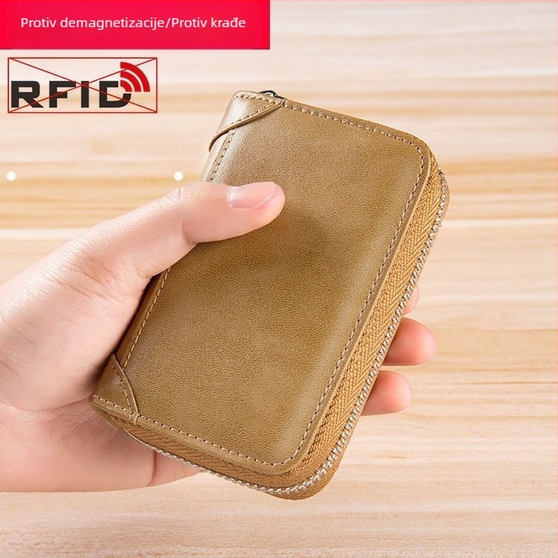 Etui za kartice od prave kože, velika kapaciteta, više džepova za kartice, anti-demagnetizacija, kompaktni dizajn u obliku akordeona, ultra-tanki, za vozačku dozvolu, za žene