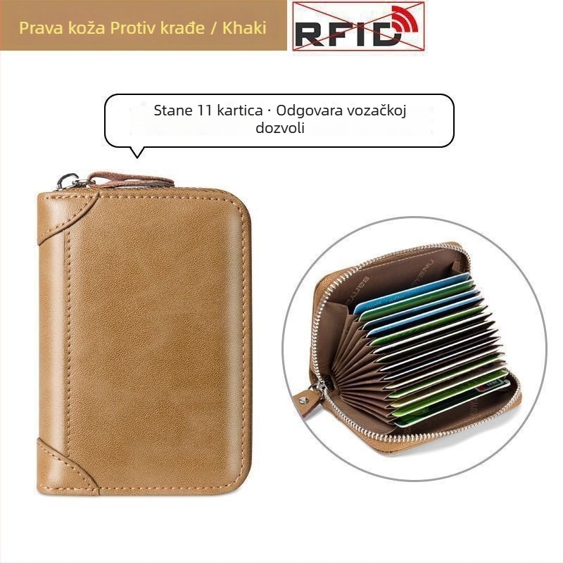 Etui za kartice od prave kože, velika kapaciteta, više džepova za kartice, anti-demagnetizacija, kompaktni dizajn u obliku akordeona, ultra-tanki, za vozačku dozvolu, za žene