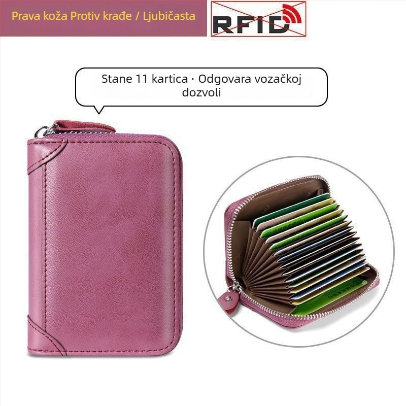 Etui za kartice od prave kože, velika kapaciteta, više džepova za kartice, anti-demagnetizacija, kompaktni dizajn u obliku akordeona, ultra-tanki, za vozačku dozvolu, za žene