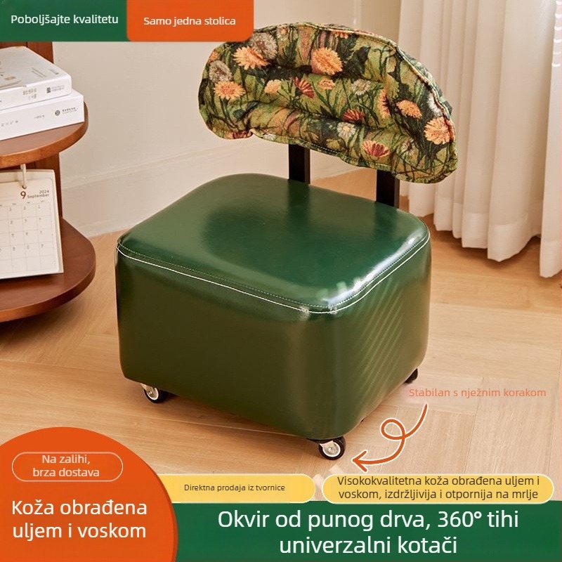 Drveni mobilni stol s kotačićima i naslonom – višenamjenska klupa za cipele i spremište u dnevnoj sobi