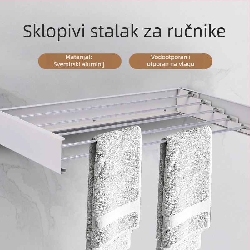 Skriveni zidni sklopivi držač za ručnike i sušilica za odjeću, aluminij, moderan dizajn