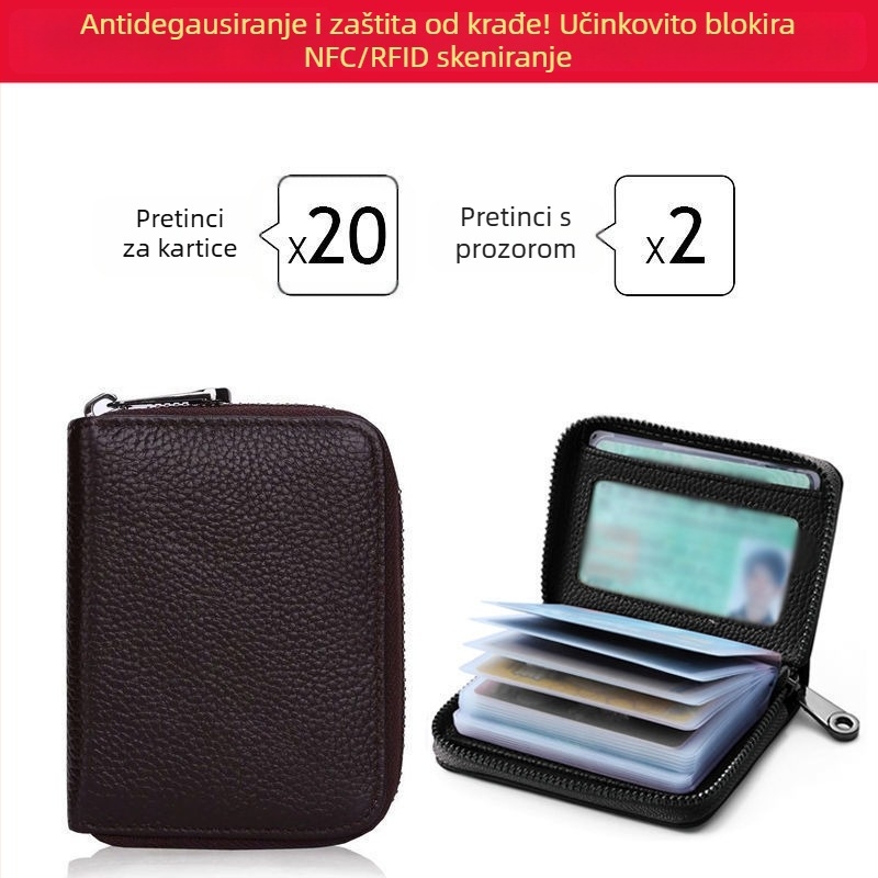 Retro držač kartica, anti-demagnetizacija, višestruki pretinci za kartice, iznimno tanak držač za osobnu iskaznicu i bankovne kartice, zaštita od krađe, velik kapacitet