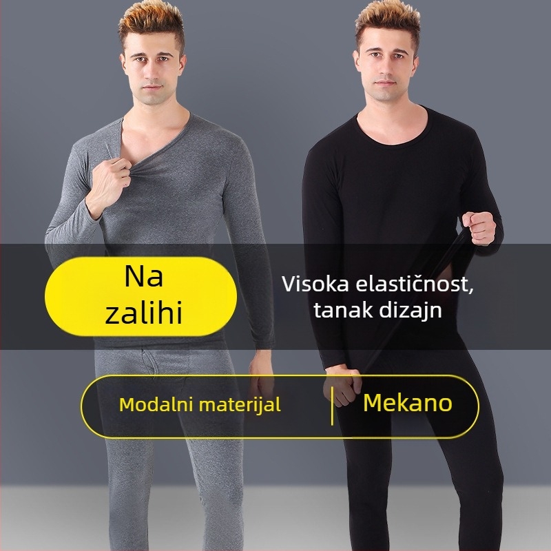 Muški termalni set od modalnog materijala, tanak i elastičan pleteni top i hlače za proljeće i jesen, osnovni sloj