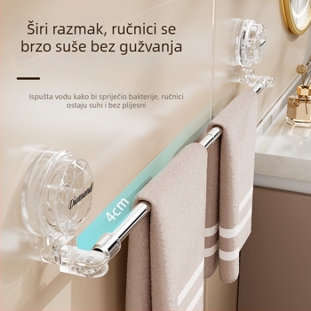 Okretni teleskopski stalak za sušenje ručnika i papuča sa usisnom čašom, otporan na vlagu, bez bušenja, lagani luksuzni stalak za sušenje
