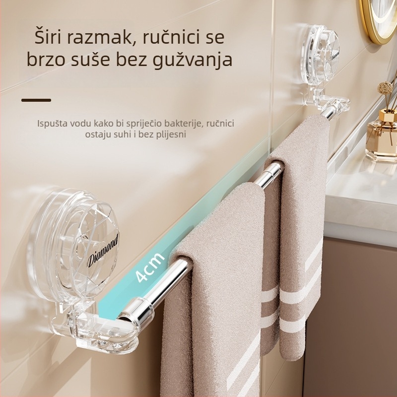 Okretni teleskopski stalak za sušenje ručnika i papuča sa usisnom čašom, otporan na vlagu, bez bušenja, lagani luksuzni stalak za sušenje