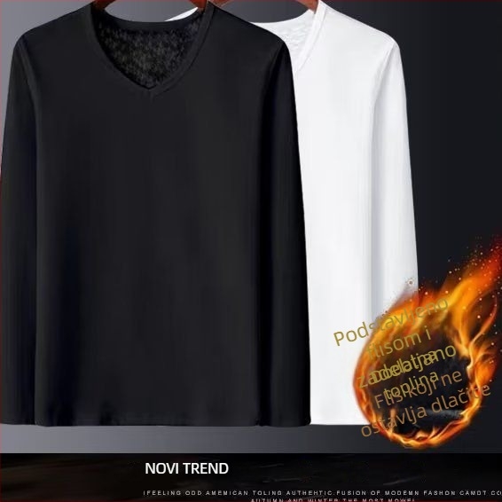 Unisex termo majica s fleece podstavom, dugih rukava, okrugli izrez, debela jednobojna boja