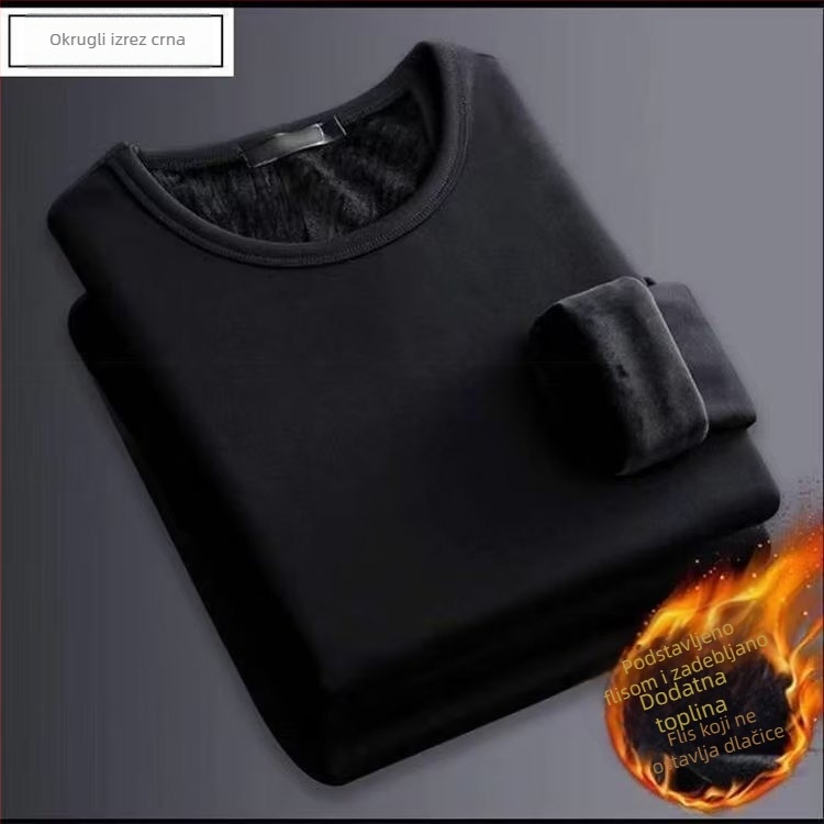 Unisex termo majica s fleece podstavom, dugih rukava, okrugli izrez, debela jednobojna boja