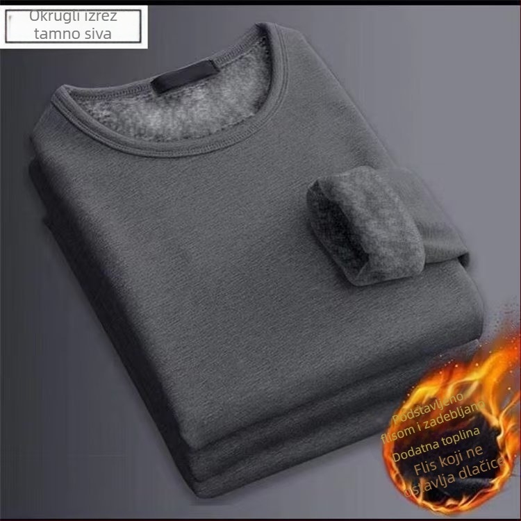 Unisex termo majica s fleece podstavom, dugih rukava, okrugli izrez, debela jednobojna boja