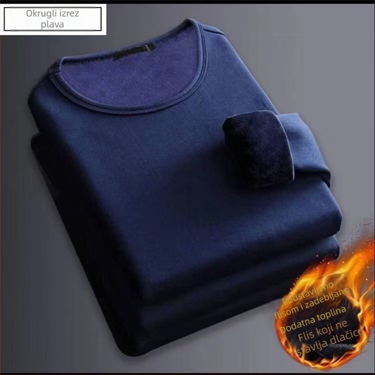 Unisex termo majica s fleece podstavom, dugih rukava, okrugli izrez, debela jednobojna boja