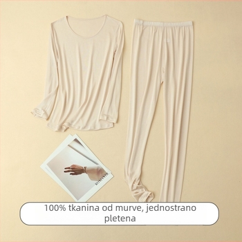 Ženski termalni komplet od svile moruše, okrugli izrez, dugi rukavi, ultra tankim materijalom, 85 g, jesen-zima