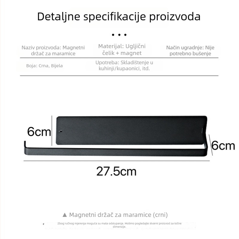 Magnetni držač papirnatih ubrusa sa usisnim montažom, nehrđajući čelik, moderan minimalistički dizajn, za rolle folije i papirnate ubruse