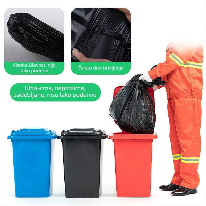 Ekstra velike i debele crne plastične vreće za smeće, čvrste i izdržljive, za hotele, upravljanje nekretninama i catering, jednokratne, veleprodaja