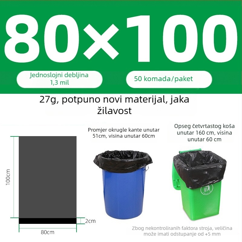 Ekstra velike i debele crne plastične vreće za smeće, čvrste i izdržljive, za hotele, upravljanje nekretninama i catering, jednokratne, veleprodaja
