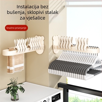 Sklopiva vješalica za odjeću sa zidnim sustavom za pohranu — bez bušenja