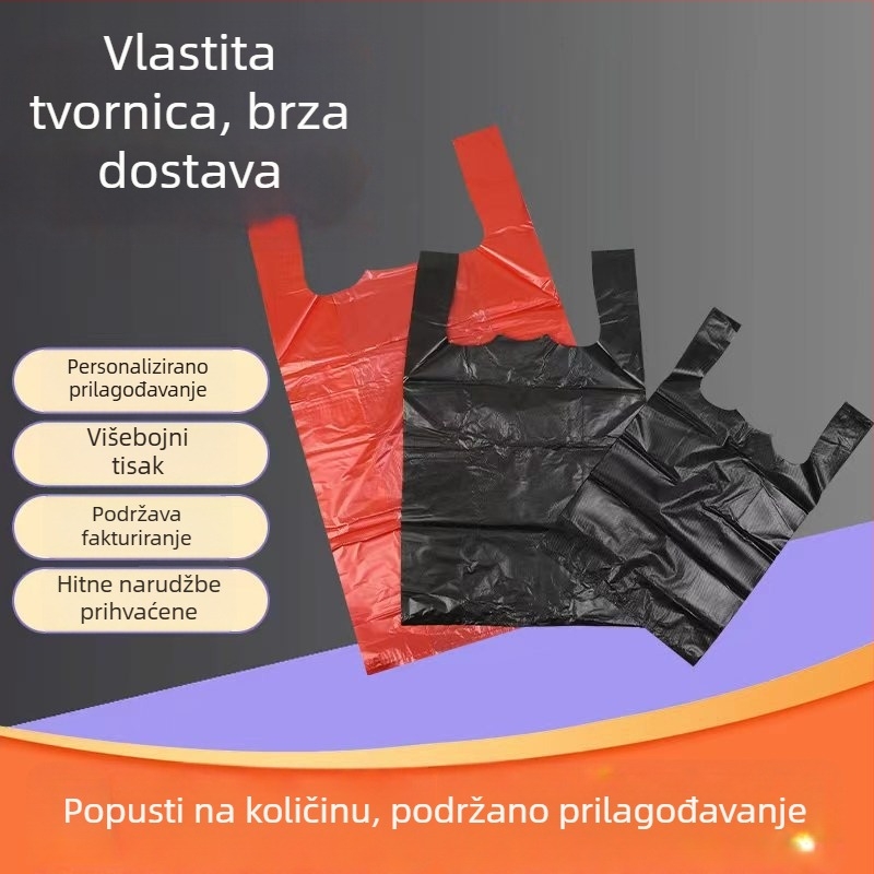 Crne i crvene plastične vrećice za kućnu upotrebu, vreće za smeće s ručkom, prsluk-stil vrećice, debele udobne vrećice za restorane