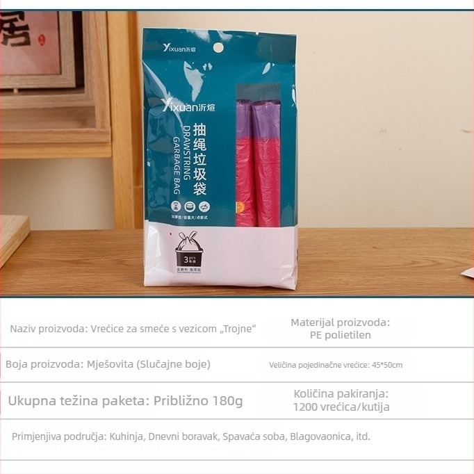 Vreće za smeće sa šnurlom, za kućanstvo, velike, debele, šarene, plosni otvor, na veliko