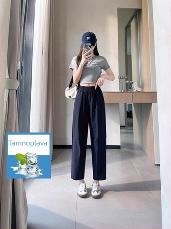 Ženske ljetne hlače od ice silk, brzo sušeće i prozračne, opuštenog kroja, cropped harém hlače, elastičan pojas, tanak materijal, plus veličina