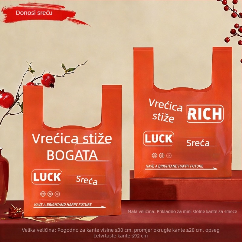 Crvene vreće za kućni otpad, ekstra debele, s ručkama, za kuhinju i svakodnevnu upotrebu.