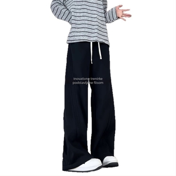 Jesensko–zimske teške fleece hlače za muškarce i žene, unisex, širokih nogavica, u američkom stilu s patchwork dizajnom, opuštenog kroja, plus veličina, ravne nogavice