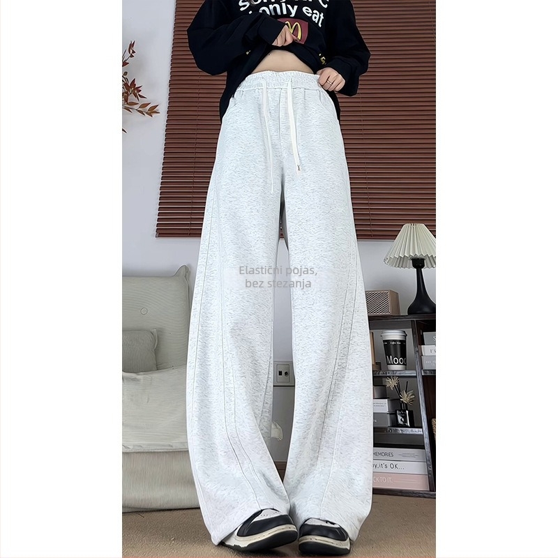Jesensko–zimske teške fleece hlače za muškarce i žene, unisex, širokih nogavica, u američkom stilu s patchwork dizajnom, opuštenog kroja, plus veličina, ravne nogavice