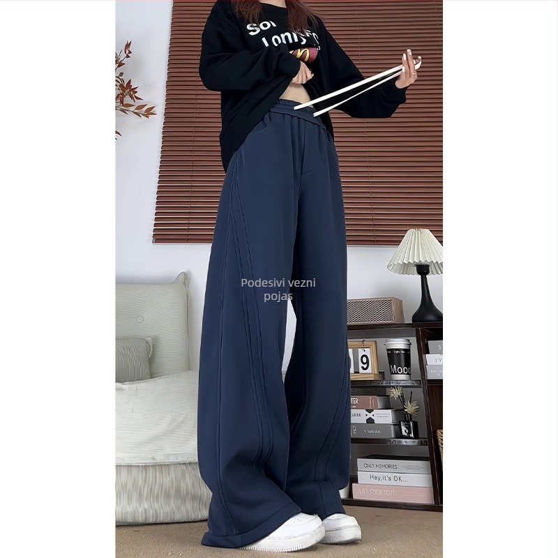 Jesensko–zimske teške fleece hlače za muškarce i žene, unisex, širokih nogavica, u američkom stilu s patchwork dizajnom, opuštenog kroja, plus veličina, ravne nogavice