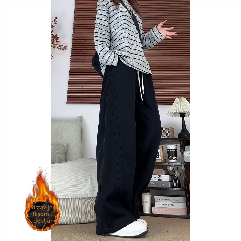 Jesensko–zimske teške fleece hlače za muškarce i žene, unisex, širokih nogavica, u američkom stilu s patchwork dizajnom, opuštenog kroja, plus veličina, ravne nogavice