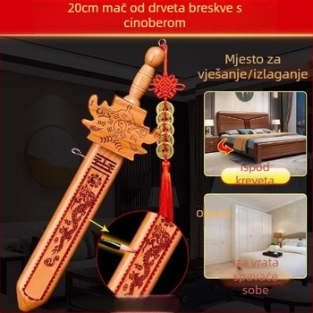 Autentičan privjesak mač iz drveta breskve, ručno izrađeni drveni ukras za dječju sobu i dnevni boravak, prijenosni mač od drveta