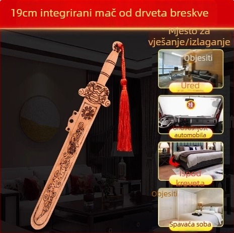 Autentičan privjesak mač iz drveta breskve, ručno izrađeni drveni ukras za dječju sobu i dnevni boravak, prijenosni mač od drveta