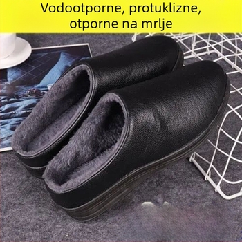 Ženske i muške pliš papuče od pamuka – vodootporna PU koža, zimska toplina, mekana potplata, unutarnje protuklizno i otporno na habanje