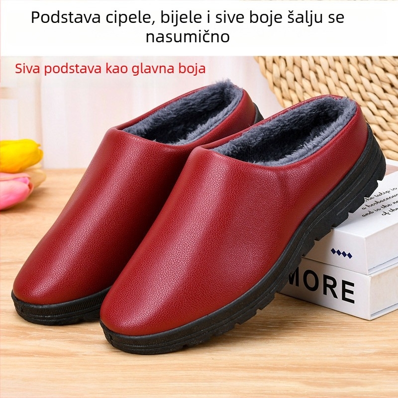 Ženske i muške pliš papuče od pamuka – vodootporna PU koža, zimska toplina, mekana potplata, unutarnje protuklizno i otporno na habanje