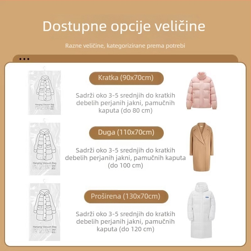 Vakumska kompresijska torba za pohranu jakni, viseći tip, organizator garderobe